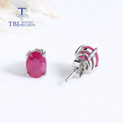 Natural Ruby oval 6*8mm gemstone simple & classic design earring 925 sterling silver jewelry for girls & lady gift