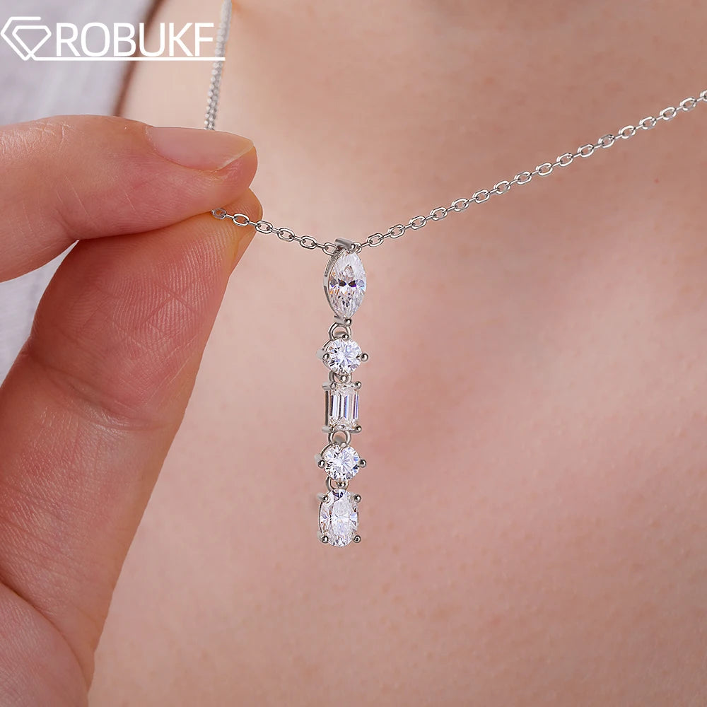 2.1cttw Five Stone Moissanite Necklaces for Women 925 Sterling Silver Vertical Line Dainty Pendant Necklace Jewelry Wedding Gift
